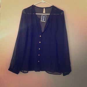 Sheer black button up.